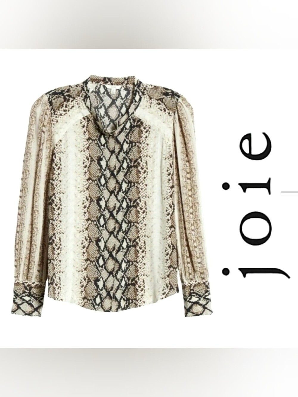 Joie Talin Chiffon Blouse Brown/Cream Snakeskin Print Sz M BohoChic Officewear